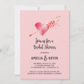 赤と金ゴールドのハートと矢印ブライダルシャワー 招待状 (正面)