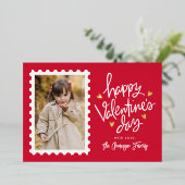 赤と金ゴールドのハートスタンプ写真バレンタインデー 箔シーズンカード (立ち正面)