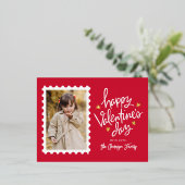 赤と金ゴールドのハートスタンプ写真バレンタインデー 箔シーズンポストカード (立ち正面)