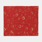 赤と金ゴールドのハート赤のバレンタインのパターン フリースブランケット (正面(横))