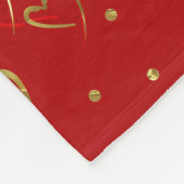 赤と金ゴールドのハート赤のバレンタインのパターン フリースブランケット (角)