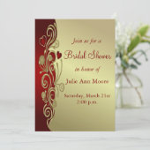 赤と金ゴールドのハート&スクロールブライダルシャワー 招待状 (スタンド正面)