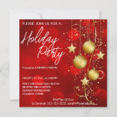 赤と金ゴールドのバウブルバックグランドホリデーインベーティション 招待状 (正面)