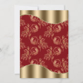 赤と金ゴールドのバラパターンと金ゴールドのハート結婚 招待状 (裏面)