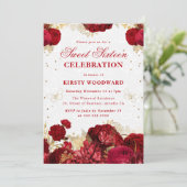 赤と金ゴールドのバラフローラSweet sixteenの入力 招待状 (スタンド正面)