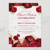赤と金ゴールドのバラフローラSweet sixteenの入力 招待状 (正面/裏面)