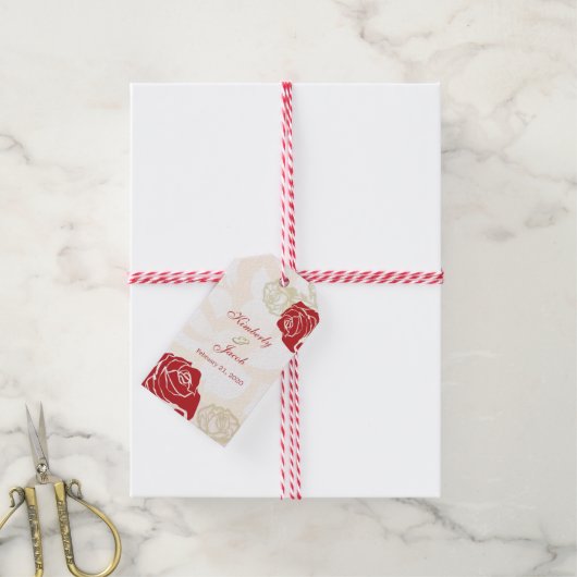 赤と金ゴールドのバラ結婚ズサンキューギフトラベル ギフトタグ (より糸付き)