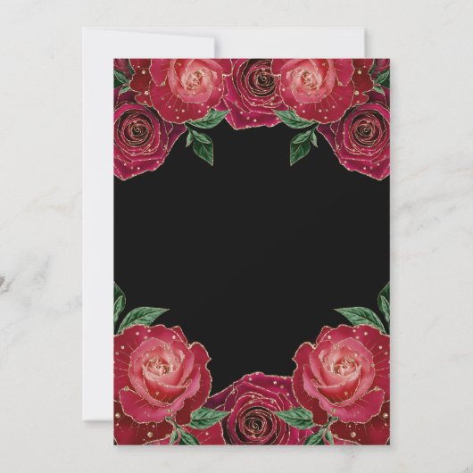 赤と金ゴールドのバラ結婚フローラ 招待状 (裏面)