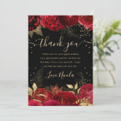 赤と金ゴールドのバラ縁どフローラ誕生日 サンキューカード (スタンド正面)