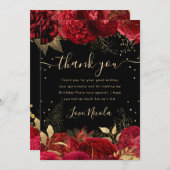 赤と金ゴールドのバラ縁どフローラ誕生日 サンキューカード (正面/裏面)