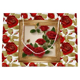 赤と金ゴールドのバラ ラージペーパーバッグ