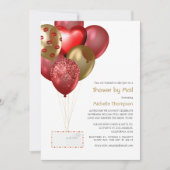 赤と金ゴールドのバルーンベビーまたはブライダルシャワー（郵便） 招待状 (正面)