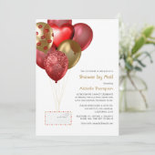 赤と金ゴールドのバルーンベビーまたはブライダルシャワー（郵便） 招待状 (スタンド正面)