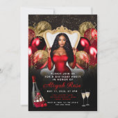 赤と金ゴールドのバルーン王室の誕生日招待状 招待状