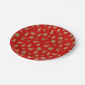 赤と金ゴールドのパターンのクリスマス ペーパープレート (アングル)