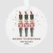 赤と金ゴールドのパーソナライズされたくるみ割り器メリークリスマス オーナメント (裏面)