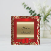 赤と金ゴールドのパーティーお祝い |招待状 招待状 (スタンド正面)