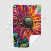 赤と金ゴールドのヒマワリ ゴルフタオル (インサイチュ)