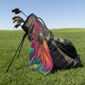 赤と金ゴールドのヒマワリ ゴルフタオル (グリーン)