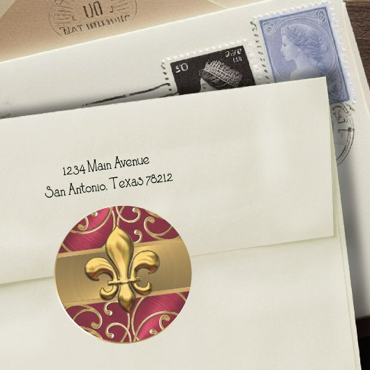 赤と金ゴールドのフィレット渦巻き（紋章の）フラ・ダ・リ ラウンドシール