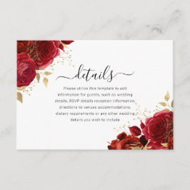 赤と金ゴールドのフローラキンセアニェラま結婚たは詳細 エンクロージャーカード