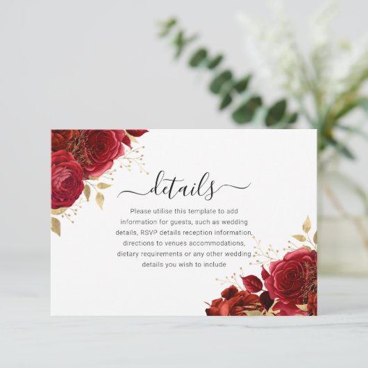 赤と金ゴールドのフローラキンセアニェラま結婚たは詳細 エンクロージャーカード (スタンド正面)