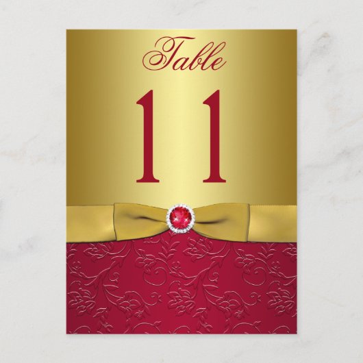 赤と金ゴールドのフローラテーブル番号のポストカード ポストカード (正面)