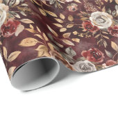 赤と金ゴールドのフローラデザインとBoho Water色 ラッピングペーパー (ロールコーナー)