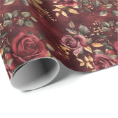 赤と金ゴールドのフローラデザインとBoho Water色 ラッピングペーパー (ロールコーナー)