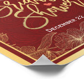 赤と金ゴールドのフローラフレームブライダルシャワーウェルカムサイン ポスター (角)