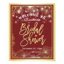 赤と金ゴールドのフローラフレームブライダルシャワーウェルカムサイン