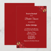 赤と金ゴールドのフローラブライダルシャワーの招待 招待状 (正面/裏面)