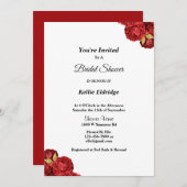 赤と金ゴールドのフローラブライダルシャワーの招待 招待状 (正面/裏面)