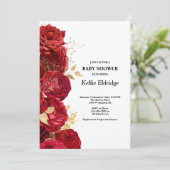 赤と金ゴールドのフローラベビーシャワー招待状 招待状 (スタンド正面)