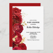 赤と金ゴールドのフローラベビーシャワー招待状 招待状 (正面/裏面)