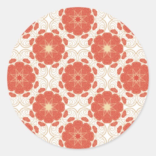 赤と金ゴールドのフローラレースパターン ラウンドシール (正面)