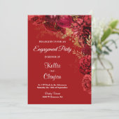 赤と金ゴールドのフローラ婚約パーティ 招待状 (スタンド正面)
