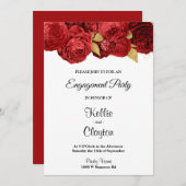 赤と金ゴールドのフローラ婚約パーティ 招待状 (正面/裏面)