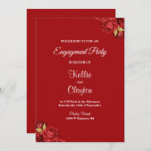 赤と金ゴールドのフローラ婚約パーティ 招待状 (正面/裏面)
