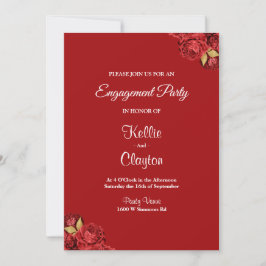 赤と金ゴールドのフローラ婚約パーティ 招待状