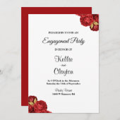 赤と金ゴールドのフローラ婚約パーティ 招待状 (正面/裏面)