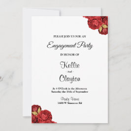 赤と金ゴールドのフローラ婚約パーティ 招待状