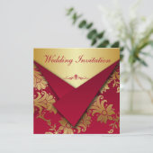 赤と金ゴールドのフローラ結婚式招待状 招待状 (スタンド正面)