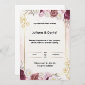 赤と金ゴールドのフローラ結婚式招待状 招待状 (正面/裏面)