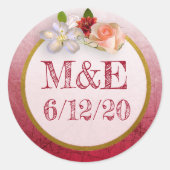 赤と金ゴールドのフローラ結婚式用シール ラウンドシール (正面)
