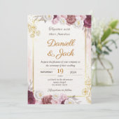 赤と金ゴールドのフローラ間引き 招待状 (スタンド正面)