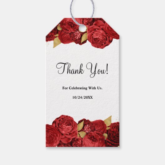 赤と金ゴールドのフローラ ギフトタグ (正面)