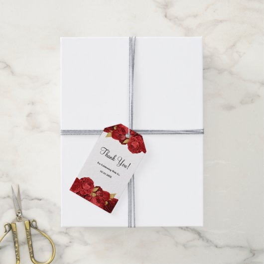 赤と金ゴールドのフローラ ギフトタグ (より糸付き)