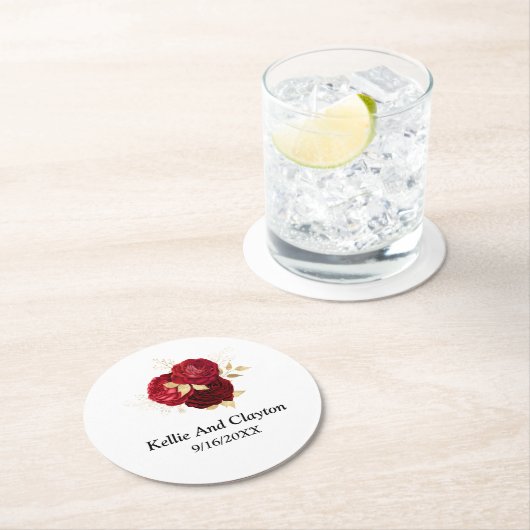 赤と金ゴールドのフローラ ラウンドペーパーコースター (インサイチュ)