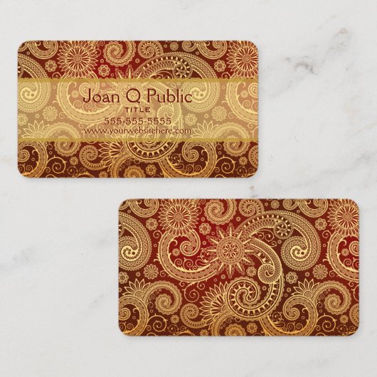 赤と金ゴールドのフローラDAMASKパターン 名刺 (正面/裏面)